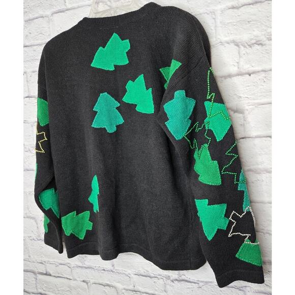 Talbots vintage beaded embroidered Christmas tree sweater cardigan medium. - Picture 5 of 8